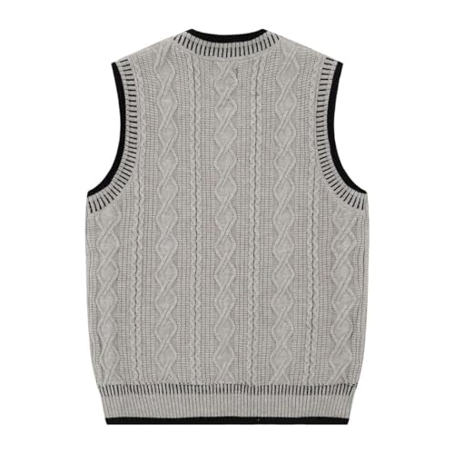 Men’S Retro V-Neck Sweater Vest with Contrast Embroidery Loose Fit Sleeveless Knit Pullover4