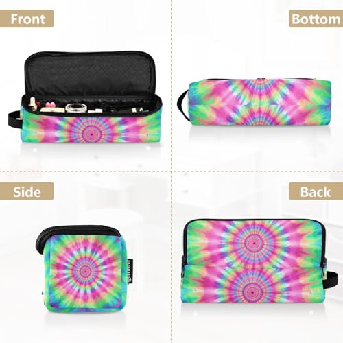 Bolsa para herramientas de cabello para mujeres con almohadilla resistente al calor, estuche doble capa para planchas de pelo, rizadores, patrón tie-dye arcoíris rosa y azul miniatura 5