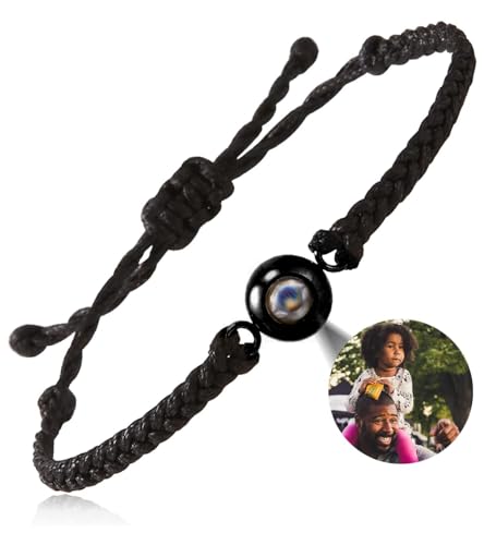 Personalized Photo Bracelet For Men – Custom Picture Inside Blue Howlite Stone, Adjustable Paracord, Gift Box Included - View #8