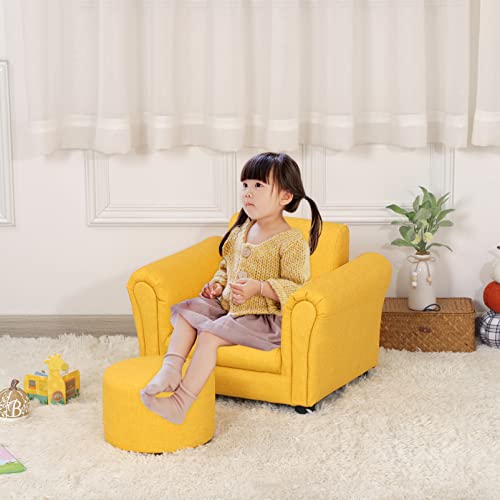 Getifun Kids Sofa Chair With Ottoman/Pvc Leather Toddler Couch With Plastic Legs/Upholstered Children Armchair For Kids Under 4 Years Old/Single Seat With Stool (Yellow) #TOP4