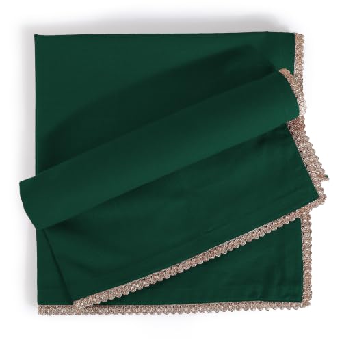 Image of FINGERCRAFT 100% Cotton Cloth Napkins Set of 12, 20 x 20 Inch Reusable Table Napkins with Golden Trim Lace, Mitered Corners, Dining Table Linen for Wedding, Festive, Restaurant & Home Use (Eden Green)
