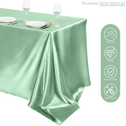 Image of TURSTIN 1 Pack Sage Green Satin Tablecloth 102 x 58'' Overlay Table Cover