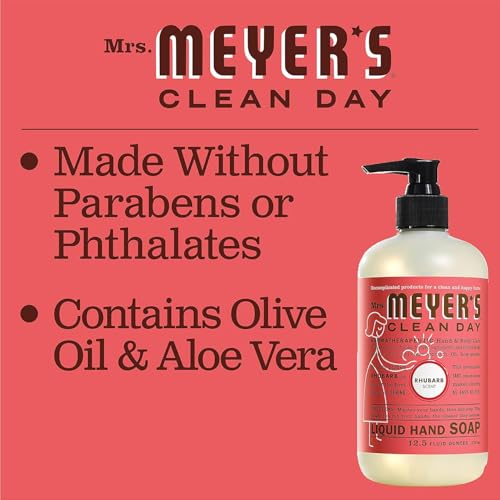 Image of MRS. MEYER'S CLEAN DAY Hand Soap, Made with Essential Oils, Rhubarb, 12.5 Fl. Oz - Pack of 3