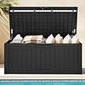 DWVO 120 Gallon Large Deck Box, Outdoor Lockable Storage Bin for Gardening Tools, Patio Cushions, Waterproof Resin (Black)