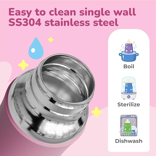 Image of Lifelong Stainless Steel Feeding Bottle 250 ML | Anti Colic with Silicone Sleeve | Food Grade SS304 Milk, Water Feeder Bottles for Newborn Baby with BPA Free Nipples | Leakproof, Durable Bottle (Pink)