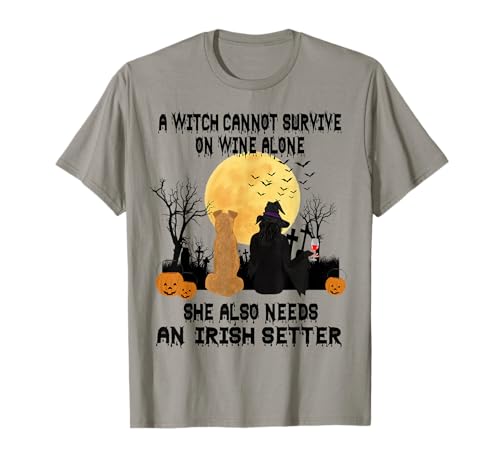 Witch Wine And Irish Setter Dog Mom Funny Halloween Costume Camiseta