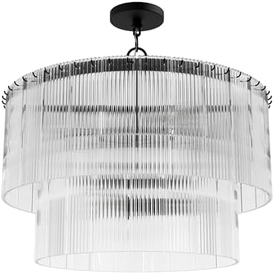 Hunter - Ontario 6-Light Matte Black, Large Pendant Light, Dimmable, Transitional Style, Cylinder Shaped, for Bedrooms, Kitchens, Dining, Living Rooms - 13143