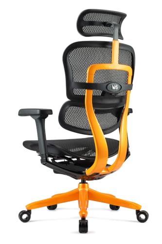 Image of Ergohuman ME7ERG GEN2 High Back Mesh Office Chair with Tilt Tension Control, Tilt Lock, Synchro Tilt, Seat Height, Seat Depth, and Arm Height Adjustments, Orange Frame