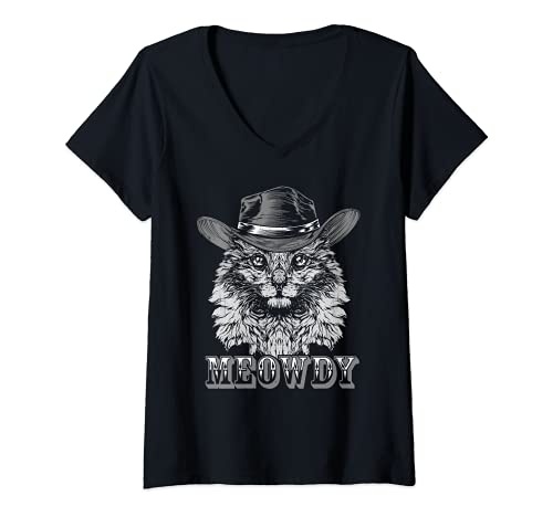Donna Meowdy Howdy - Camicia texana con scritta «Funny Cat Meme» Maglietta con Collo a V