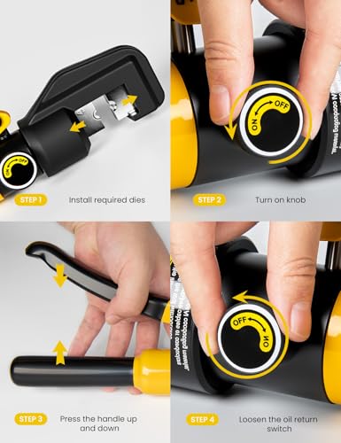 Image of 10 Tons Hydraulic Crimping Tool Battery Cable Lug Terminal Crimper with 9 Pairs of Dies, 12 AWG to 2 /0 AWG Wire Crimping Tool