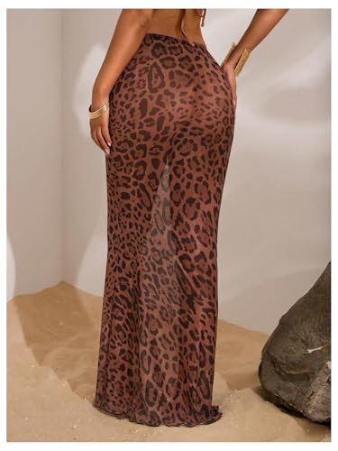 Milumia Women's Leopard Cheetah Print Long Beach Skirt Skinny Sheer Bikini Cover Up Skirts3