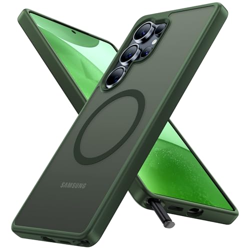 yotisco Magnetic Shockproof for Samsung Galaxy S25 Ultra Case, 12FT Military-Grade Protection [Compatible with MagSafe] Slim Rugged Frosted Matte Hard Back Bumper for S25 Ultra Phone Case,Green