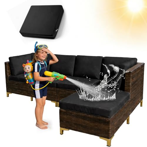 VFGFDJNDFX Rattan Garden Furniture Sofa Seat Cushion Covers with Zipped, Outdoor Cushion Covers Waterproof, Replacement Patio Chair Cushion Covers (Black,50×45×10cm)