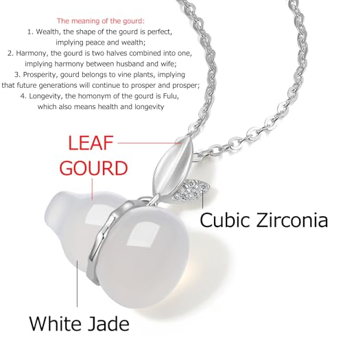 Gourd Silver Necklace Cultural Blessings White Chalcedony Wulu Pendant Necklace Feng Shui Charm Jewelry Gift for Women Lover Anniversary3