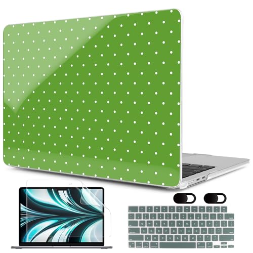 Image of MEEgoodo Case for M5 /M4 /M3 /M2 MacBook Air 13 inch 2026 2025 2024 2022, Fit Model A3449 /A3240 /A3113 /A2681, Case Compatible with MacBook Air 13.6-inch, White Dots & Green