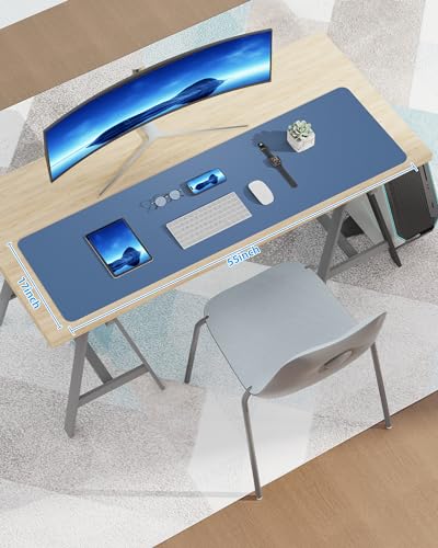Image of AFIING Leather Desk Pad Protector,Mouse Pad,Office Desk Mat, Non-Slip PU Leather Desk Blotter,Large Desk mat,Waterproof Keyboard mat for Office /Home /Decor (Grey Blue,55 inch inch x 17 inch inch)