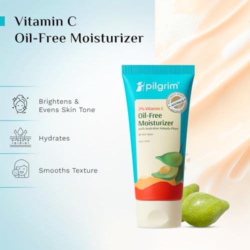 Image of Pilgrim Australian 2% Vitamin C Oil free Moisturizer for oily & acne prone skin with Kakadu Plum & Lime Pearl | Vitamin C Moisturizer for Face | Moisturiser for dry skin | Women & Men | 50 gm