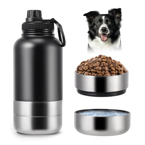 Trinkflasche Hunde 4 in 1, Isolierflasche aus Edelstahl, Hundezubehör für Reise, BPA-Frei, Wassernapf und Futternapf