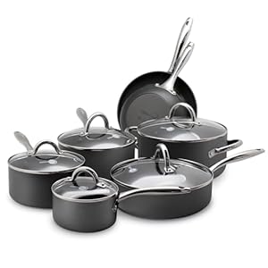 GreenPan Madison Hard Anodized Healthy Ceramic 12 Piece Cookware Pots and Pans Set, Frying Pans, Saucepans, Saute, Glass Lids, Stainless Steel Handles, Dishwasher & Oven Safe, PFAS-Free, Gray
