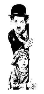 Divine Designs? PVC Vinyl Self-Adhesive Charlie Chaplin with Boys Wall Sticker for Living Room, Bedroom, Office Wall Decoration (33 X 11 INCH) Pack 1