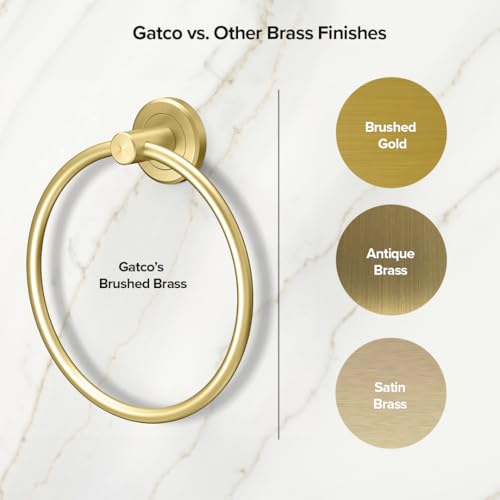 Image of Gatco 4232 Latitude II Towel Ring, | Modern Hand Towel Holder for Bathroom | Stylish Decorative Hardware, Heavy Duty Metal, EZ Ancor Mounting | Brushed Brass