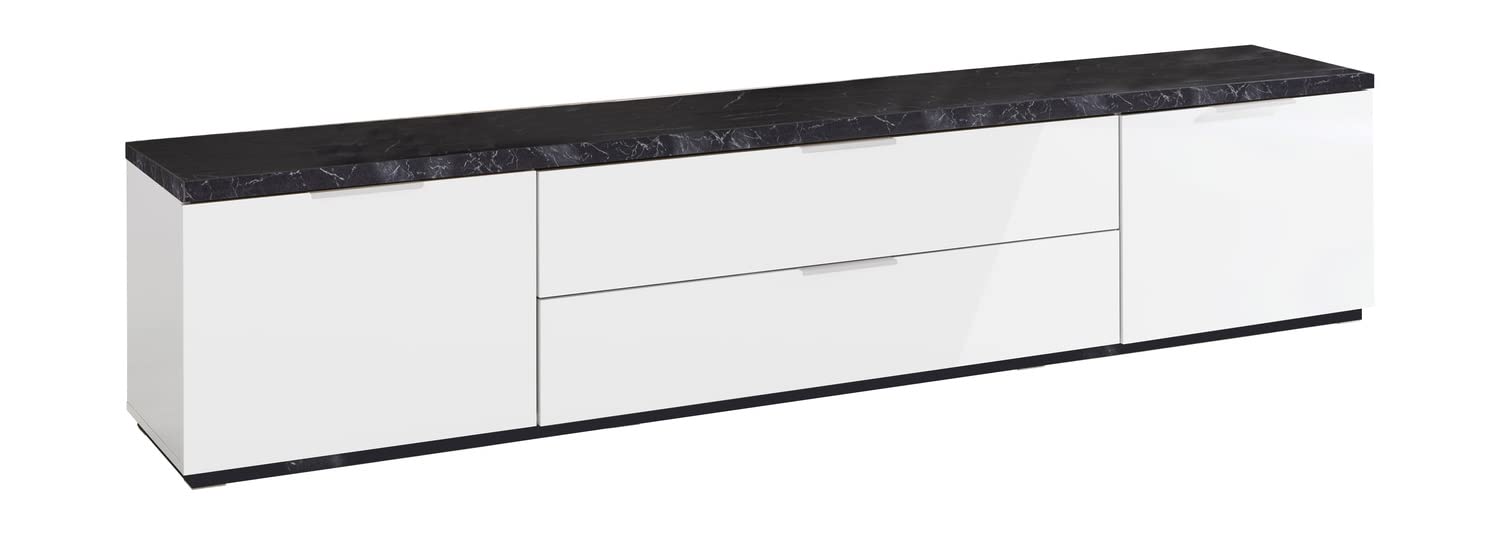 Composad | Mobile Porta Tv della Linea MUNDI con 2 Ante e 2 Ribalte, Porta Tv da Terra, (LxAxP) 240x51x40,50 cm, Colore Marmo Zebrato e Bianco laccato, Made in Italy