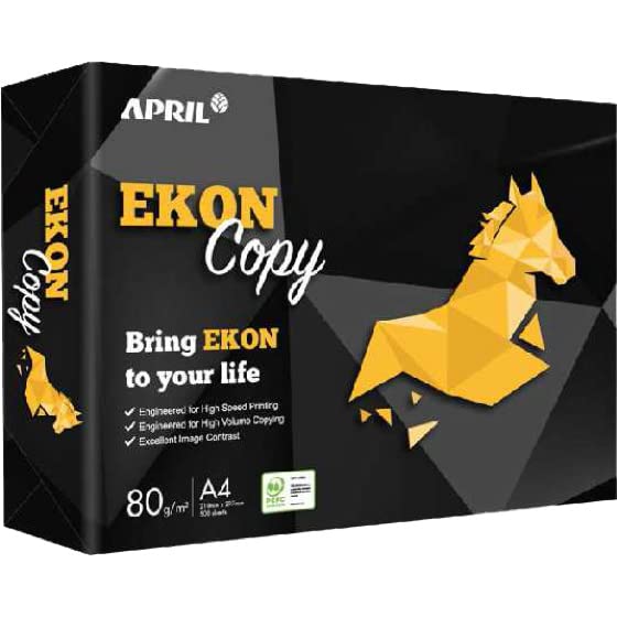 Ekon copy carta A4 21x29,7cm per ufficio, stampa e fotocopie - Formato A4-80 gr, Confezione da 20 risme da 500 Fogli - APRIL