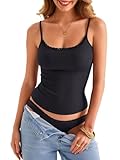 EasyGala Womens Lace Camisole Tops Square Neck Ribbed Tank Tops Adjustable Spaghetti Straps Sleeveless Summer Shirt 2025 Black