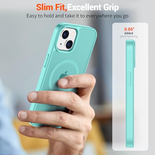 Image of SUPFINE Magnetic for iPhone 15 Plus Case & iPhone 14 Plus Case(Compatible with MagSafe)(Military Grade Drop Protection) Slim Translucent Shockproof with Anti-Fingerprint Phone Case,Blue Green