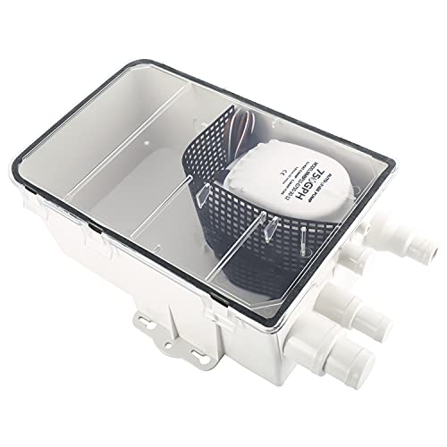 FreeTec Boot Marine Duschwanne Pumpe Drain Einlässe Ablauf Kit System Duschsumpfpumpensystem Bilge 12V 750 GPH Multi Port Drain Box