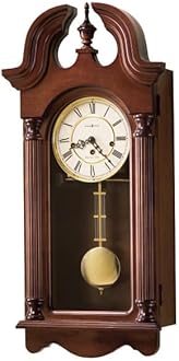Arbela Wall Clock II 549-504 – Windsor Cherry Finish, Swan Neck Pediment, Vintage Home Decor, Brass-Finished Pendulum, Key-Wound, Single-Chime Movement