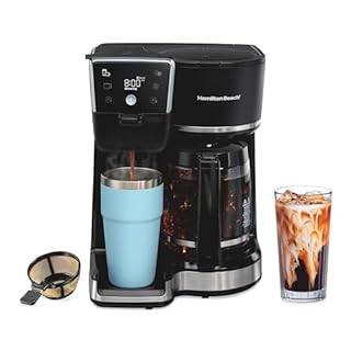 Hamilton Beach 2-Way 12 Cup Programmable Drip Hot and Iced Coffee Maker & Single Serve Coffee Machine, Glass Carafe, Auto Pause and Pour, Black (47500J)