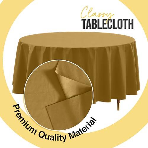 Image of Exquisite Gold Round Tablecloth 84 inch - 48 Pack