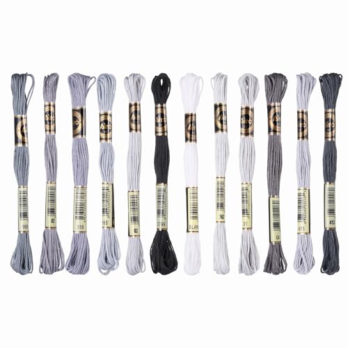 Image of PATIKIL 12 Skeins Embroidery Floss Polyester Embroidery Threads Bracelets String for Cross-Stitch Hand Embroidery, Gray