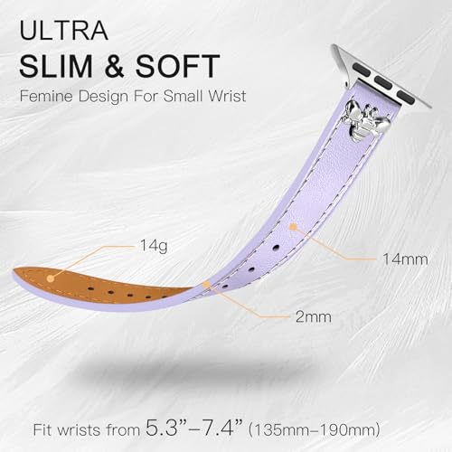 Image of JR.DM Slim Leather Bands Compatible with Apple Watch Band 38mm 40mm 41mm 42mm 44mm 45mm 46mm 49mm, Genuine Leather Band with Charms, Feminine Design for Iwatch Ultra SE Series 11 10 9 8 7 6 5 4 3 2 1