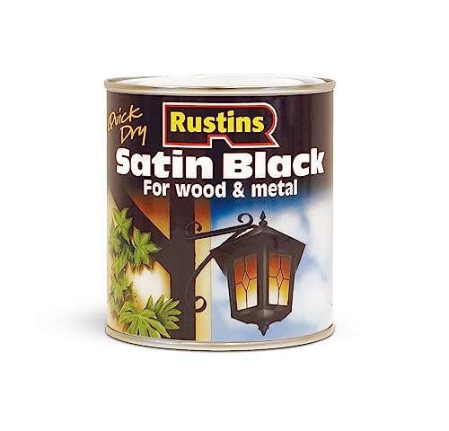 RUSTINS Quick Drying Satin Black Paint 500ml - Effortless Application for a Smooth Professional Finish Perfect for DIYers Seeking Fast Results and Durability on Interior & Exterior Surfaces