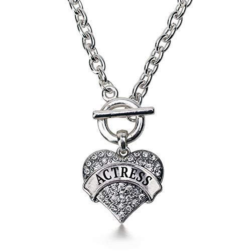Inspired Silver - Actress - Silver Toggle Necklace for Women - Pave Heart Pendant Necklace Jewelry Gift with Cubic Zirconia - Women's Necklace Charm with Toggle Clasp