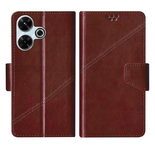 Image of SBMS Flip Cover for Redmi 13 5G / Redmi 13 4G Back Cover Case with Magnatic Closure | Inbuilt Stand | Card & Money Pocket (Coffe Brown)