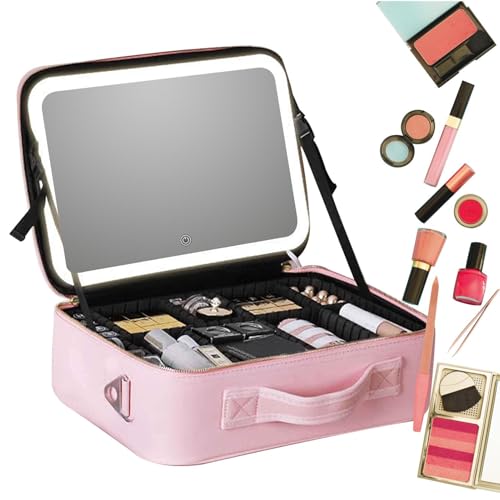 ポータブルトイレタリーバッグ、化粧バッグオーガナイザー - 化粧ポーチ ジッパーポーチ | 多目的大容量旅行化粧品バッグポーチミラーと財布用ライト付きトラベルポーチ