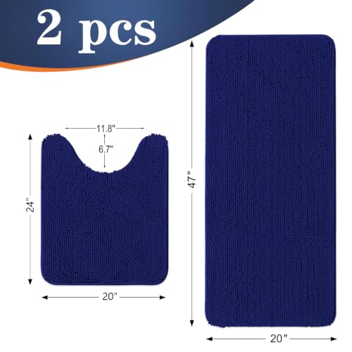 Image of OLANLY Bathroom Rugs Sets 2 Piece, Soft Absorbent Chenille Bath Mats and U-Shaped Contour Toilet Mat Area Rug Set, Machine Washable Bath Carpet, Home Decor Accessories(47 inchx20 inch+24 inchx20 inch, Navy)