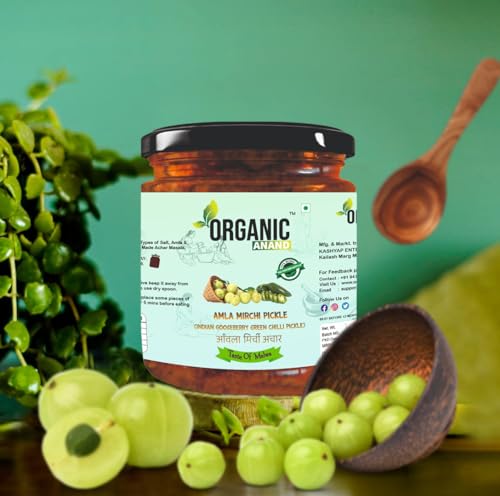 Image of Organic Anand Pure & Natural Amla-Mirchi Pickle, Fresh Amla & Green Chilli, Homemade Aachar with All Natural Ingredients Spicy and Tangy (500gm-Pack of 1)