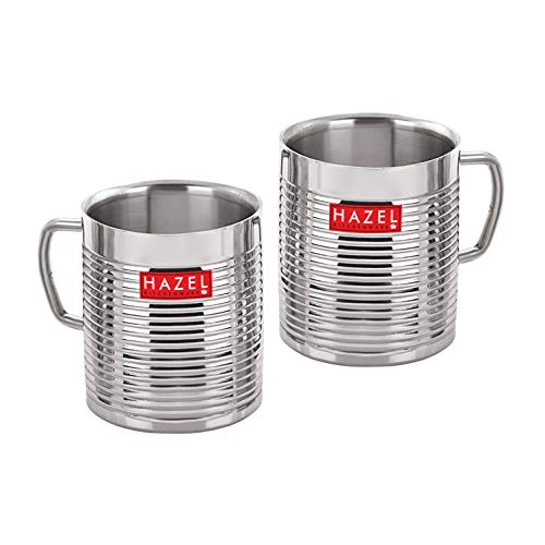 Image of HAZEL Stainless Steel Cup Set I Coffee and Tea Cup Set of 2, 300 ml Each | Unbreakable Cups for Tea and Coffee I Premium Stainless Steel Aishwarya Mug, Silver
