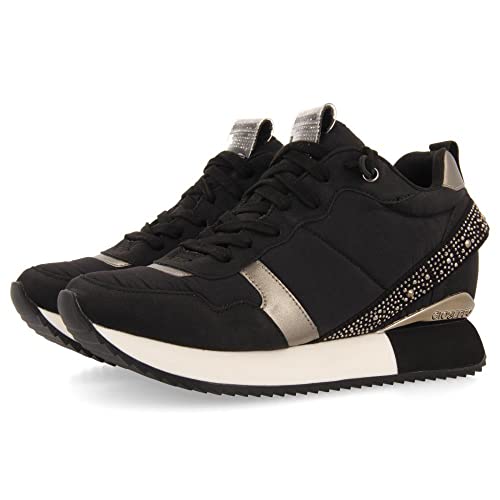 Sneakers Negras Monocolor con cuña Interna y Detalle de Cristales para Mujer allanton