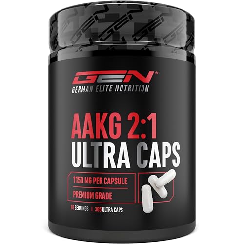 AAKG Ultra Caps - 365 Kapseln mit je 1150 mg reinem L-Arginin-Alphaketoglutarat - Reine Aminosäure aus pflanzlicher Fermentation - Extra hochdosiert