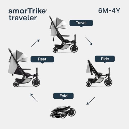 Image of Smartrike Traveler Travel Stroller for Toddlers - Lightweight, Foldable & Compact Stroller with Near-Flat Recline, Everest Grey