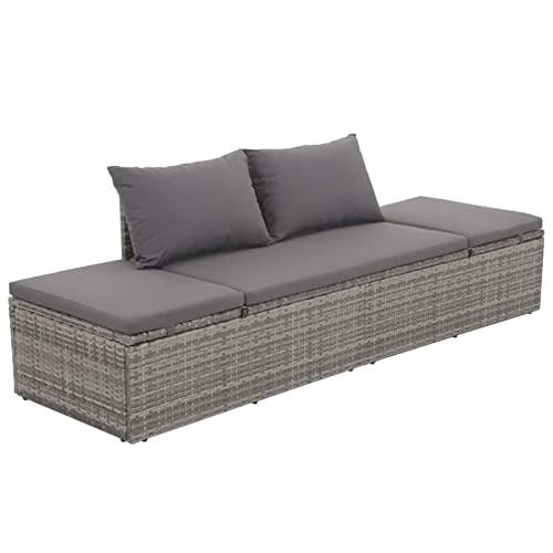 Tidyard Catherinol Lit de Jardin Lit-canapé d'Extérieur Chaise Longue de Jardin Lit de Jardin Gris 195x60 cm Résine tressée