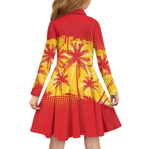 Flag Design Girls Active Tennis Golf Dress Long Sleeve A Line Swing Skater Twirl Dress Pleated Hem Midi Sundress2