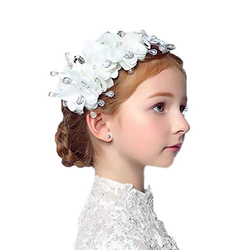 Campsis White Flower Headpiece Silver Princess Crystals Hair Piece Bow Knot Hair Vine Jewelry for Girls