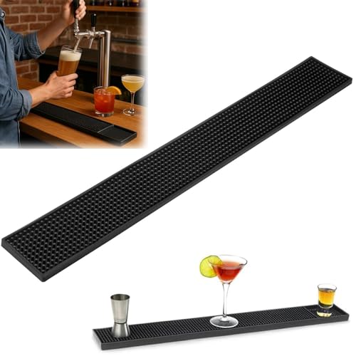 MOMAHUA Bar Service Matte Schwarz Bar Mat 60x10cm Barmatte Silikon Trocknend Matte Zubehör Geschirr 1cm Dick für Verschüttungen Bar Club Küche Café Rutschfest Gummi Barmatte Abtropfmatte Kaffee
