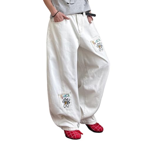 Baggy Jeans Men Vintage HIgh Waisted Barrel Jeans Men Flower Streetwear for Skater Parachute Wide Leg Denim Pants